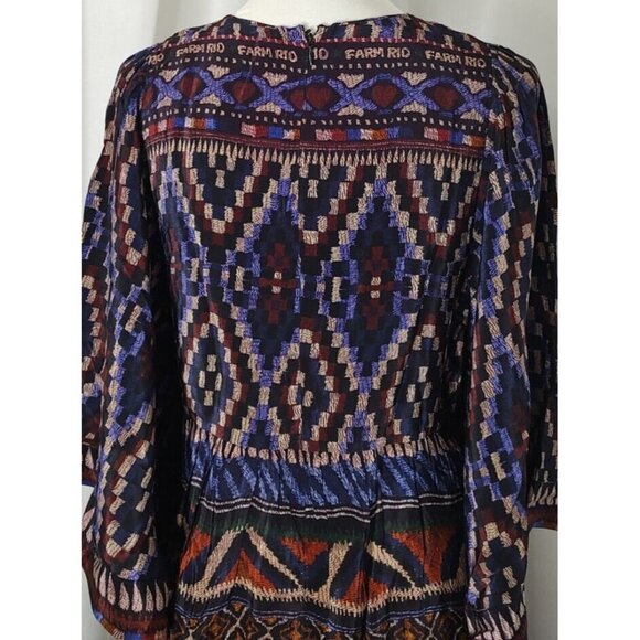 FARM Rio Maxi Dress M Blue Ainika Tapestry Tribal Aztec High Neck Party Resort - Picture 12 of 13